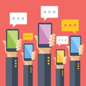 Landline Texting For Business - Image of multiple cell phones sending texts